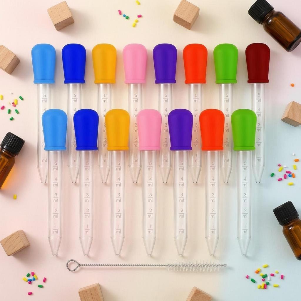 15 Pieces Graduated Liquid Pipette Cleaning Brush Included Dropper Colorful Silicone Bulb