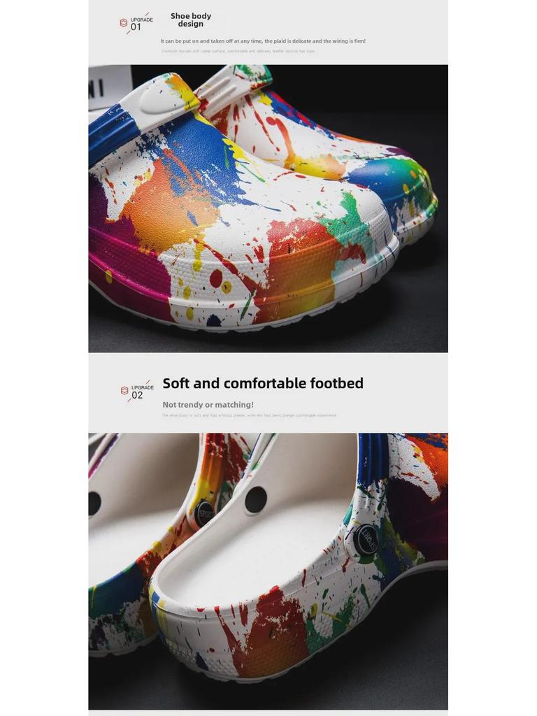 Herren Sommer Strandsandalen mit geschlossener Zehenpartie und Print – Sportliche Hausschuhe für Zuhause und den Strand