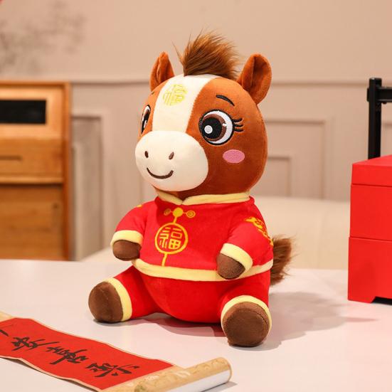 Pony Plush Toy Wear Tang Suit Cape 2026 Year of The Horse Zodiac PP Cotton Filling Pony Decor Chinese New Year Gift for Kids Collectors