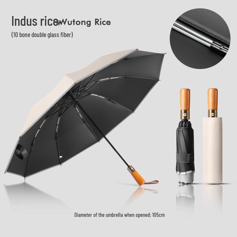 Automatic Windproof Umbrella: UV Protection, Large Folding Design, Wooden Handle for Sun and Rain