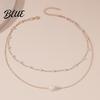 Double-layered Necklace Women Faux Pearl Decor Heart Pendant Lady Layered