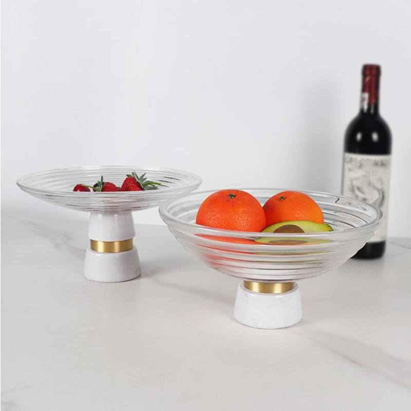 Marble Base Decorative Tray, Round Transparent Glass Fruit Tray, Living Room Desktop Organizing Container, Small Accessories