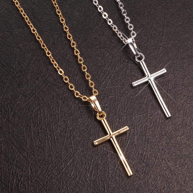 Cross Pendant Necklace Neck Chain Women and Men Religious Golden Silver Collection
