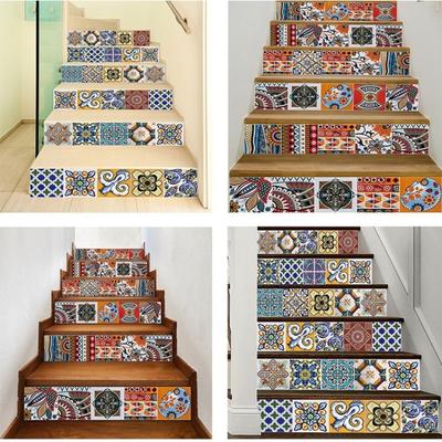 6 peças/conjunto Adesivos para Escada Estilo Azulejo Autocolantes Auto-adesivos para Revestimento de Escada Impermeáveis Antiderrapantes Adesivos de Azulejos para Escada