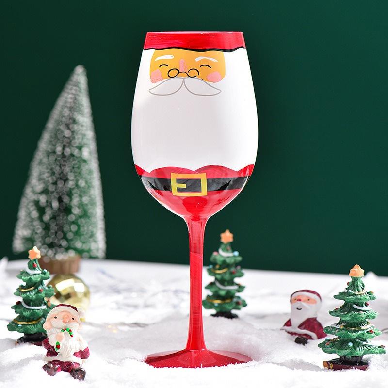 Hand-Painted Christmas Tree snowman Glass Goblet Red Wine Glass Coffee Cups Christmas theme Pattern Home Glass Cup Xmas Gifts