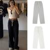 Women's Drawstring Elastic Waist Wide Leg Straight Pants Loose Fit Korean Casual Cotton Sweatpants