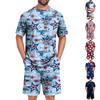 Conjunto de Pijama de Manga Corta para Hombre Ligero Transpirable Ropa de Dormir Top y Pantalones Cortos Cómodo Atuendo de Verano para Estar en Casa