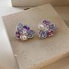 Silver Needle Zircon Pearl Crystal Flower Stud Earrings - Exquisite Light Luxury Jewelry