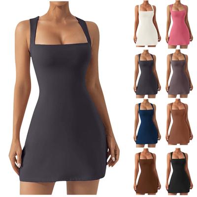Women's Square Neck Bodice Dress Sleeveless Tank Top Stretch  Dresses