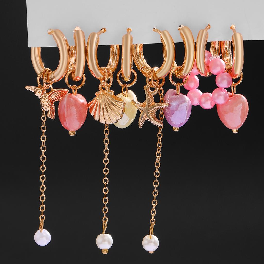 Asymmetrical Drop Hoop Earrings with Detachable Charms Set of 4 Styles for Women