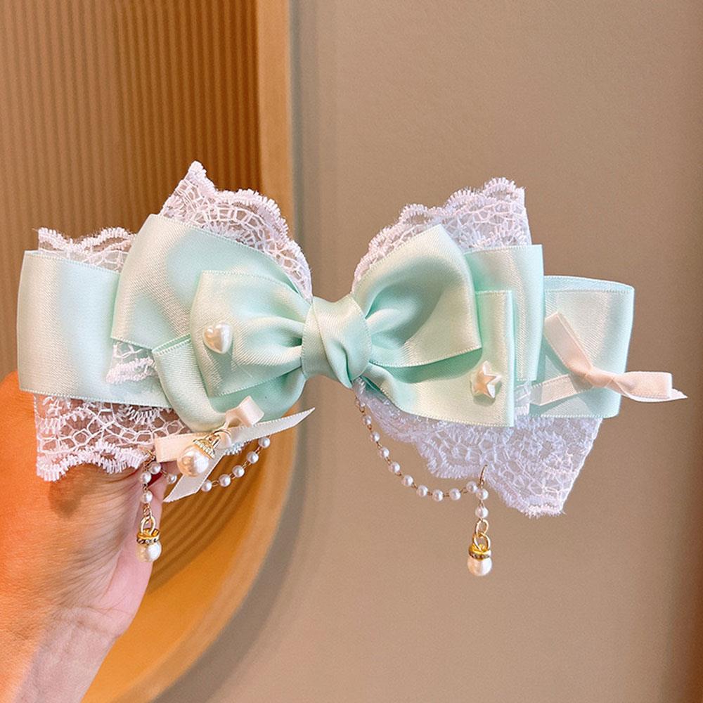 New Lolita Lace Pearl Chain Bow Headpiece Large Lace Ribbon Bow Hair Clip Exquisite Princess Headwear Hair Clip Hair Accessories