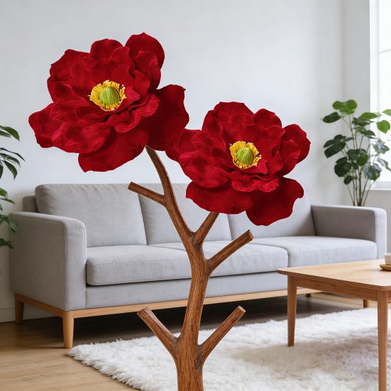 Large Velvet Artificial Magnolia Flower Christmas Faux Red Poinsettia Flower for Wedding Party Christmas Home Decor