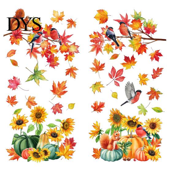 Decorative Autumnal Wall Murals Autumn Harvest Window Decals, Sunflower Maple Leaf Pumpkin Bird Static Cling Stickers, Reusable Party Supplies