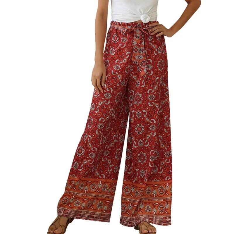 

Летние свободные брюки с широким поясом и принтом 2XL