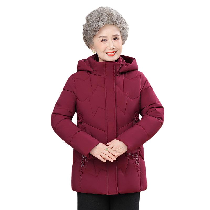 70-Year-Old Mom's New Style Hooded Winter Cotton Jacket: Thick, Warm, and Padded for Middle-Aged and Elderly Women