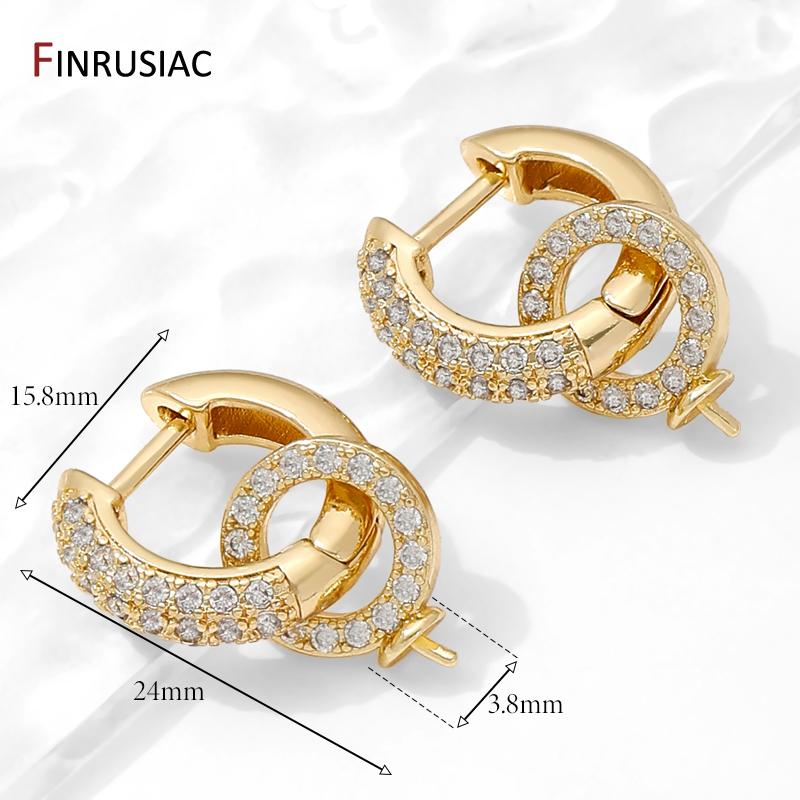 

18K Gold Plated Brass Inlaid Zircon Hoop Earring With Pearl Mounting,Earrings Fixtures for DIY Pearl Earring Making Accessories 1 pair