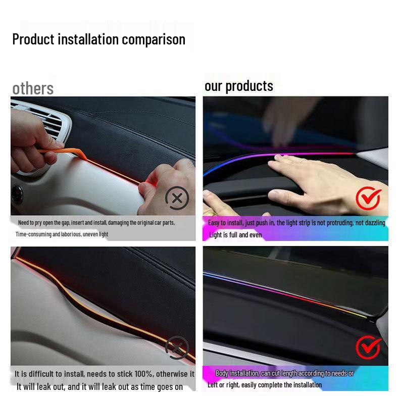 Colorful Acrylic Windshield Soundproof Light: App-Controlled, No Wiring, for Car Decoration.