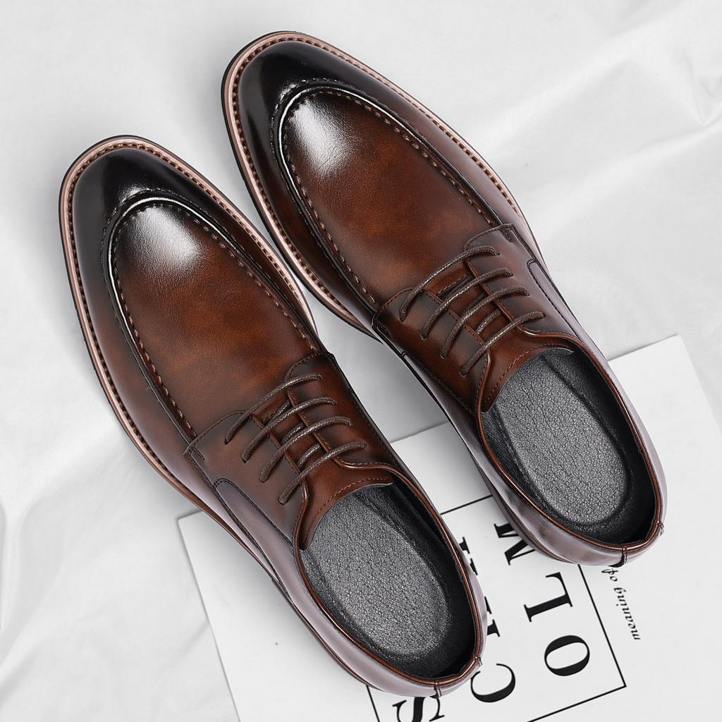 Extra Large Size Derby Shoes Leather Pointed Casual Leather Shoes British Style Business Dress Wedding Groom Shoes
