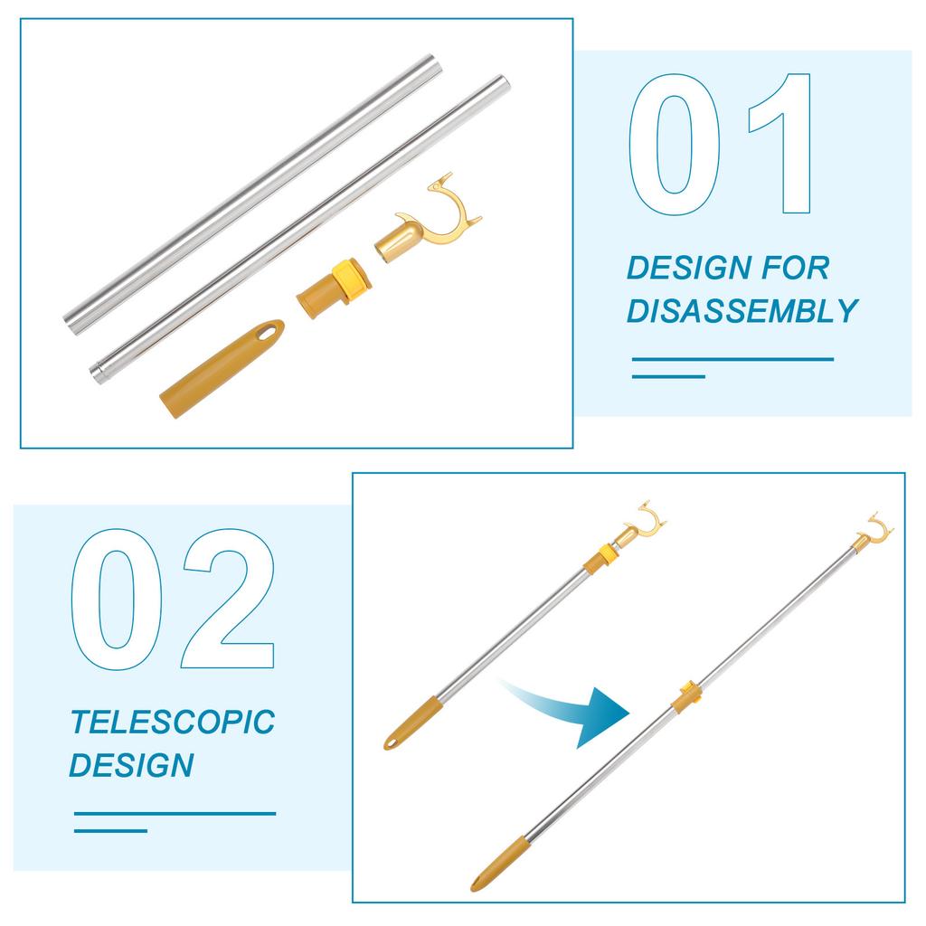 Retractable Clothesline Pole Telescoping Adjustable Metal Clothes Reach Rod for Home Balcony Drying Clothes Rod