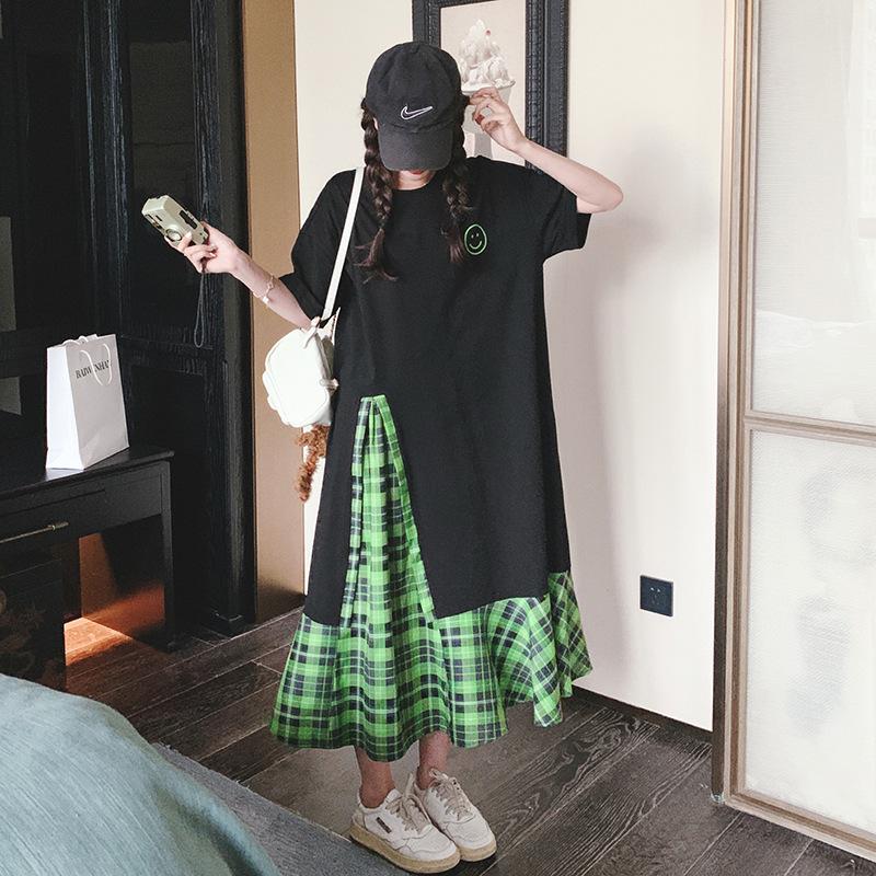 Women's French Retro Plaid Patchwork Dress - Summer Korean Style Chic, Hepburn-Inspired, Age-Reducing Temperament Skirt.