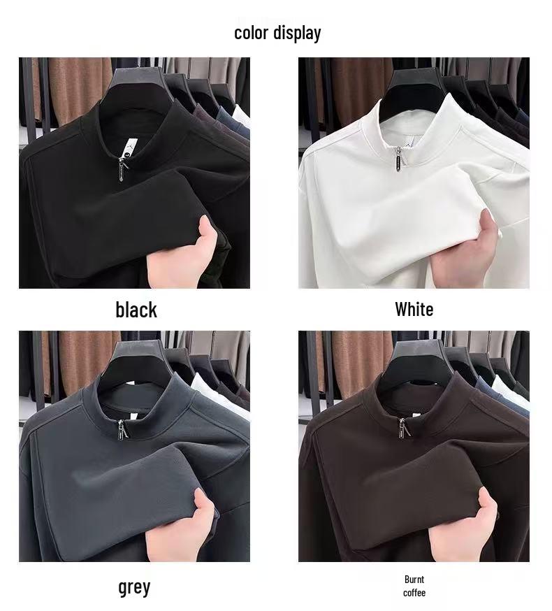 

Trendy Men s Casual Half-Zip Stand Collar Thick Long-Sleeve T-Shirt for Autumn and Winter L (100-120 lbs) чёрный