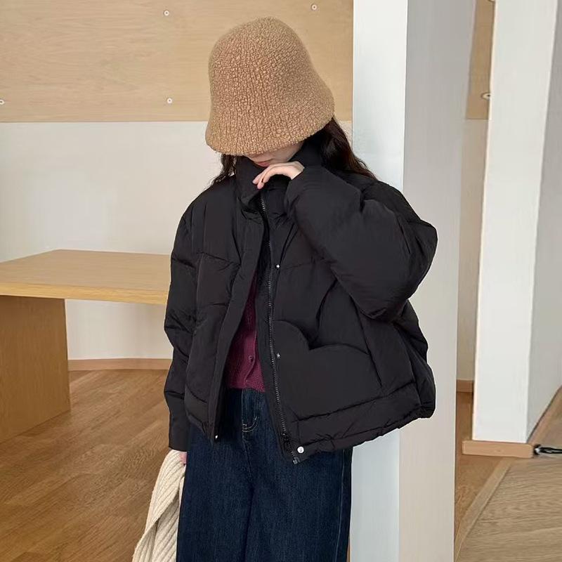 Korean love pocket down jacket women's short 2025 winter sweet stand-up collar warm white duck down small bread jacket