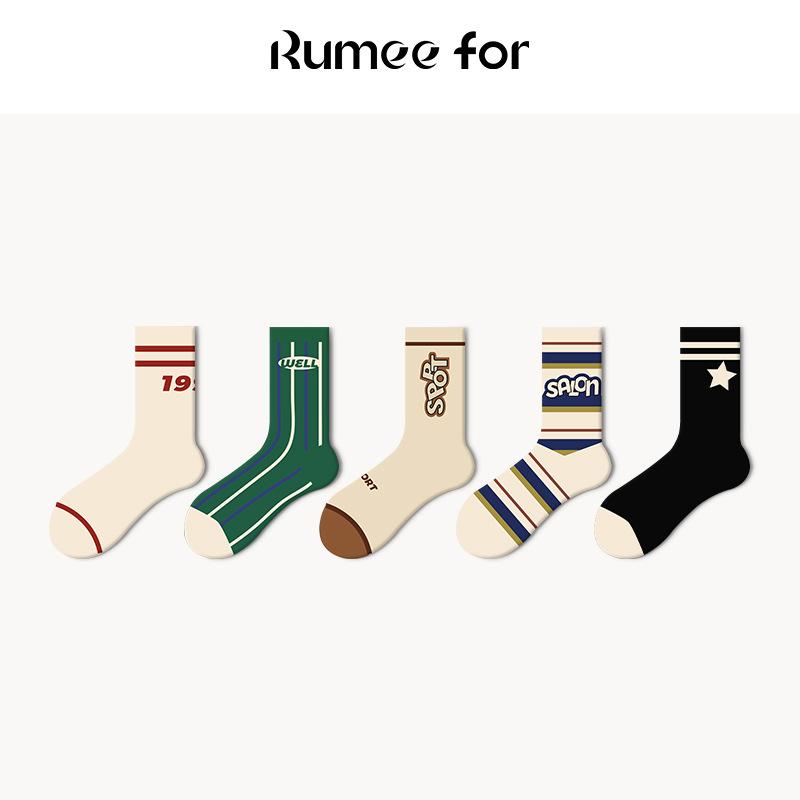 

5 Pairs of Female Spring and Autumn Non Slip Retro Wicking Cotton Socks 5 Pairs