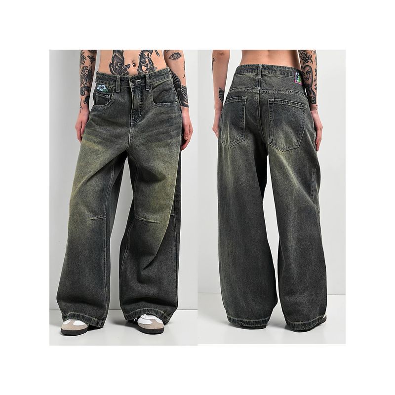 Foreign Trade Original Order EMP * YRE Extent Gasoline Washing Water Low Waist Wide Leg Jeans (Yellow Series) 1405
