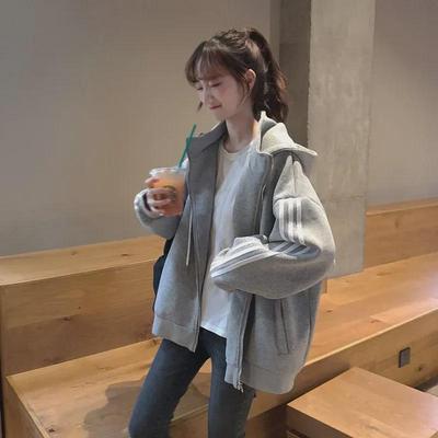 Official Women's Classic Oversized Hooded Zipper Sweater, 2020 Autumn/Winter Plus Velvet Jacket, Trendy Top