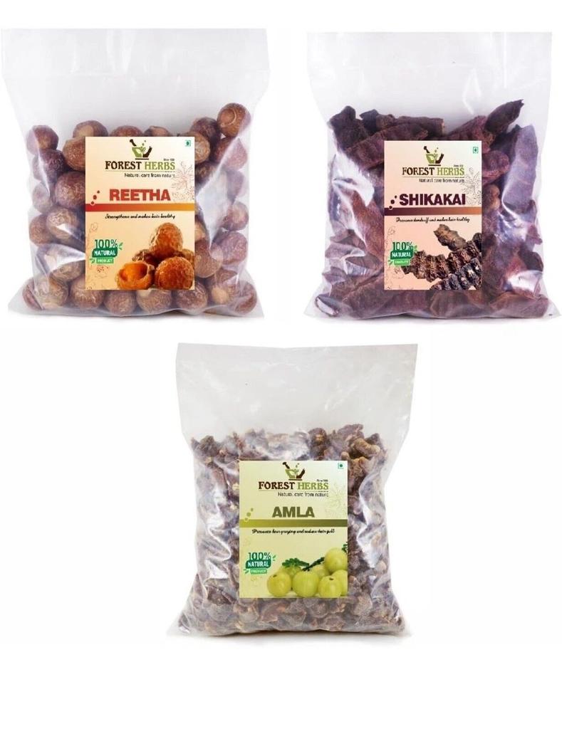 Amla Reetha Shikakai Pulver Kombipackung 200g Jede | Natürliche Haarpflegekräuter für Haarwäsche & Kopfhautpflege