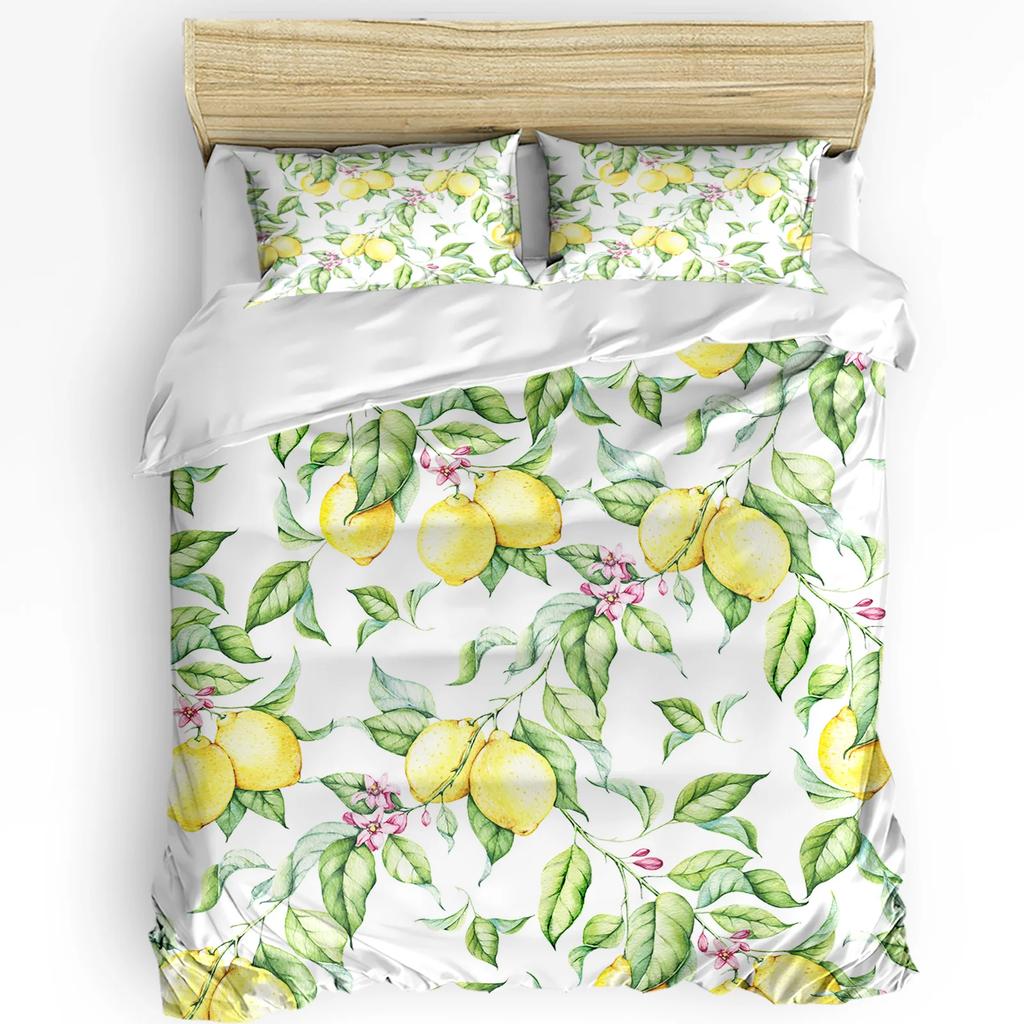 3pcs Bedding Set Plant Lemon Flowers White Home Textile Duvet Cover Pillow Case Boy Kid Teen Girl Bedding Covers Set