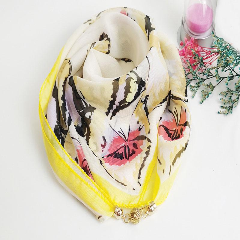 1Pc Neck Scarf Sweet 65CM Versatile Scarf Fashion Printed Gift Chiffon Magnetic Clasp