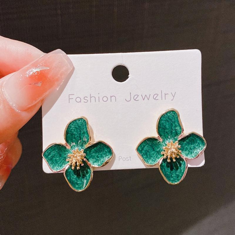 New in Enamel Flower Stud Earrings for Women Irregular Glaze Korean Fashion Floral Small Earrings Trendy New Jewelry