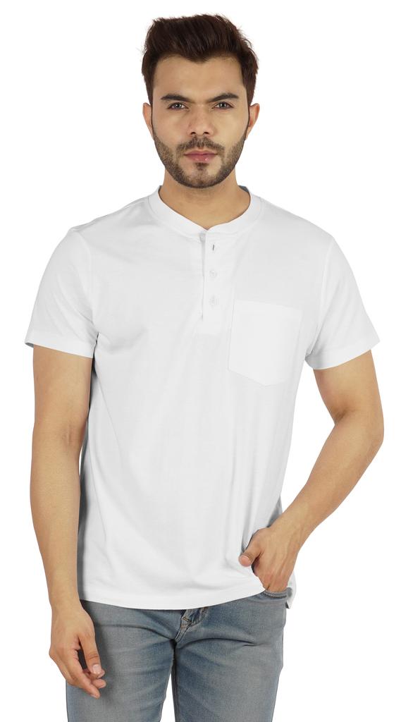 Inkmeso Solides Henley-T-Shirt für Herren Baumwolle Kurzarm T-Shirts Tasche