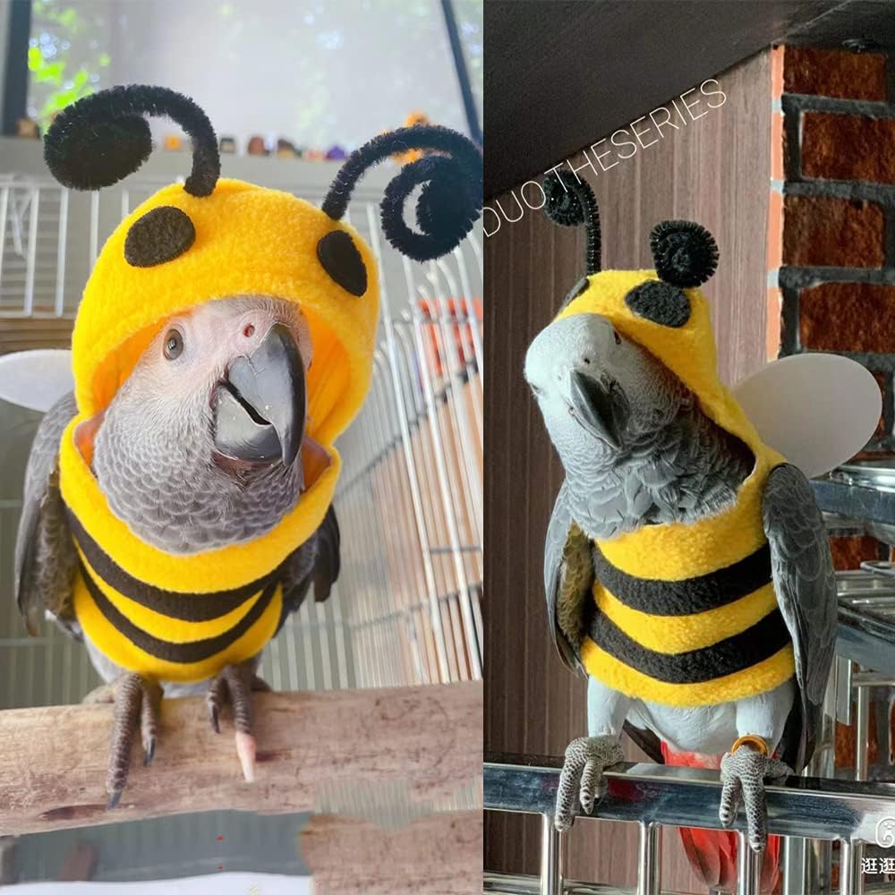 Anelekor Halloween Pet Birds Costume Small Animals Clothes Birds Cosplay Outfit Bee Shaped Hoodies for Parrots n Greys Parakeet Cockatiel Sun Conure