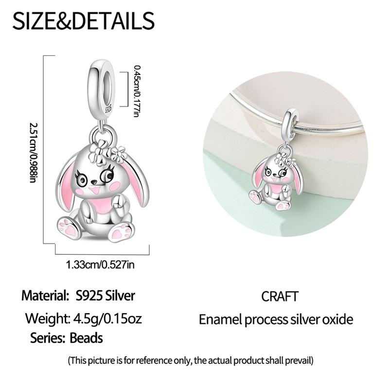 925 Silver Pink Color Cat's Paw Rabbit Elephant Zircon Dangle Charms Beads Pendant Fit Bracelet Necklace DIY Jewelry