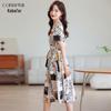 Elegant Plus Size V-Neck Printed A-Line Midi Dress