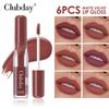 Clubday Ensemble de 6 Gloss à Lèvres Mat Rouge à Lèvres Liquide Velours Longue Tenue Imperméable Teinte à Lèvres Nude Rouge Boîte Cadeau Maquillage Professionnel pour Femmes