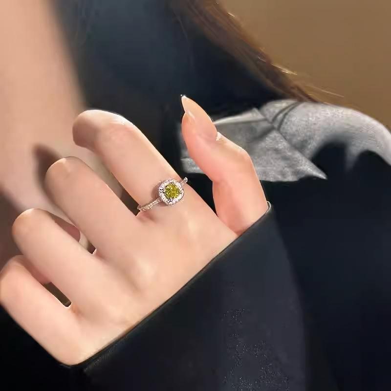 Korean sugar cube zircon open ring casual simple daily versatile index finger ring niche high-end jewelry wholesale