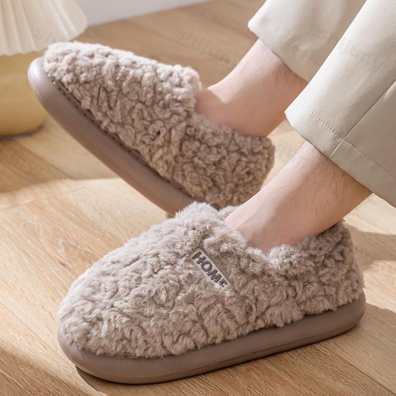 Fashion Couple's Cotton Slippers Winter Women Outdoor Non Slip Warm Plush Shoes Indoor Lightweight Comfortable Soft Sole Men Home Shoes