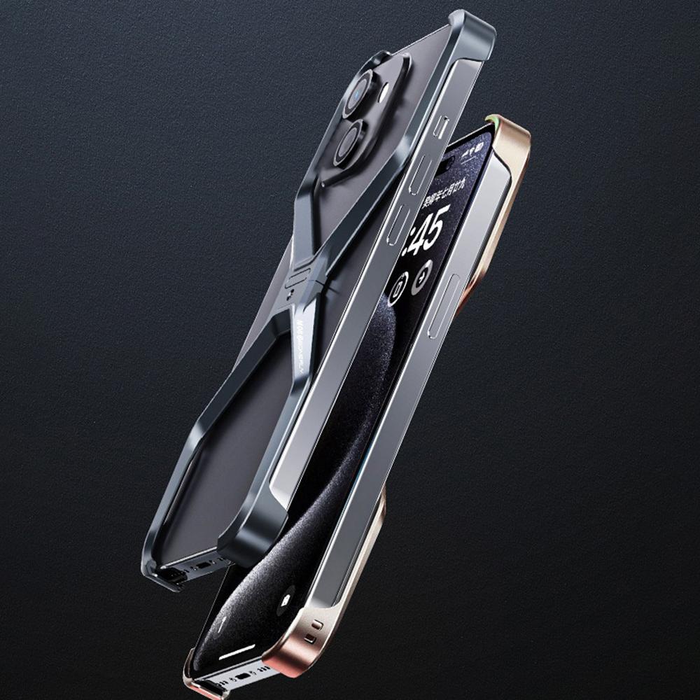 

For iPhone 15 Bumper Case No Frame Aluminium Alloy X-Shape Phone Cover Dark Grey