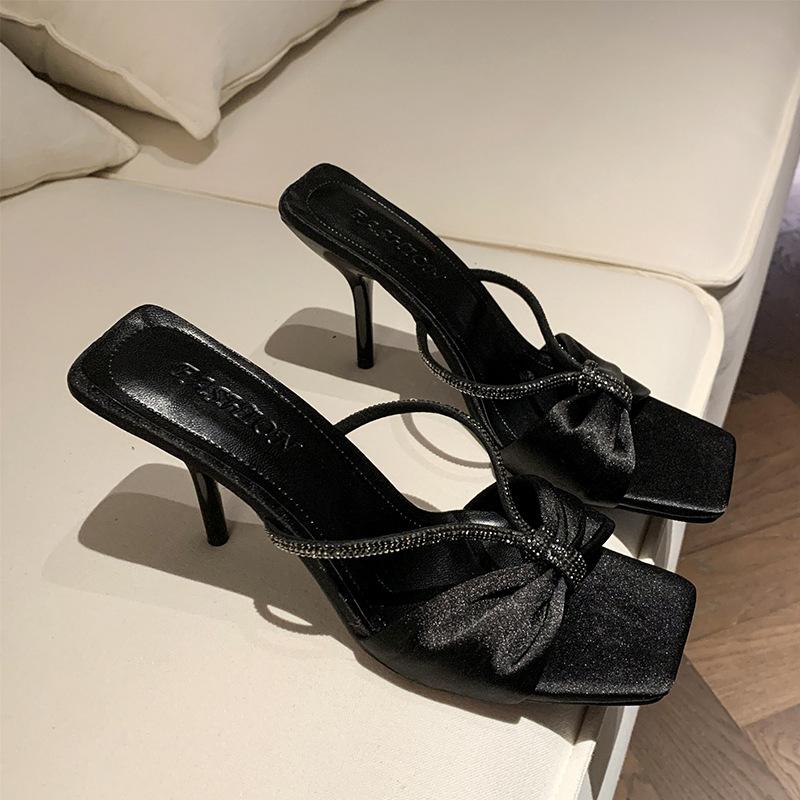 Fashion Crystal Bow Women Mid Heels Women Slippers Fashion Elegant New Trends Shoes 2025 New Slingback Sandals Dress Pumps Party Zapatos