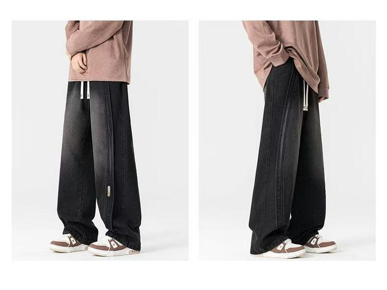 Longdafei Plus Size Men's Retro Straight Leg Jeans - Autumn/Winter Loose Fit Casual Pants