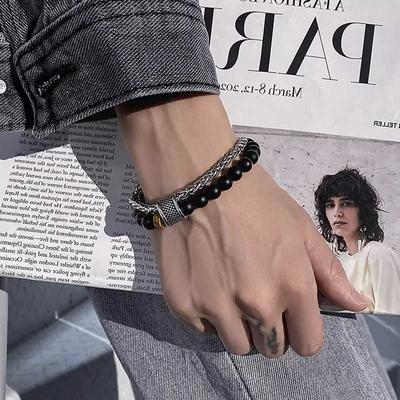 Bracelets for Men Bracelets Beads Ideas Double Layered Bracelet Bracelets Black Obsidians Natural Men Beads