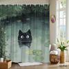 Vikama Black Cat Pond Shower Curtain Stylish Bathroom Decor With Water Lilies And Rainy Day Background