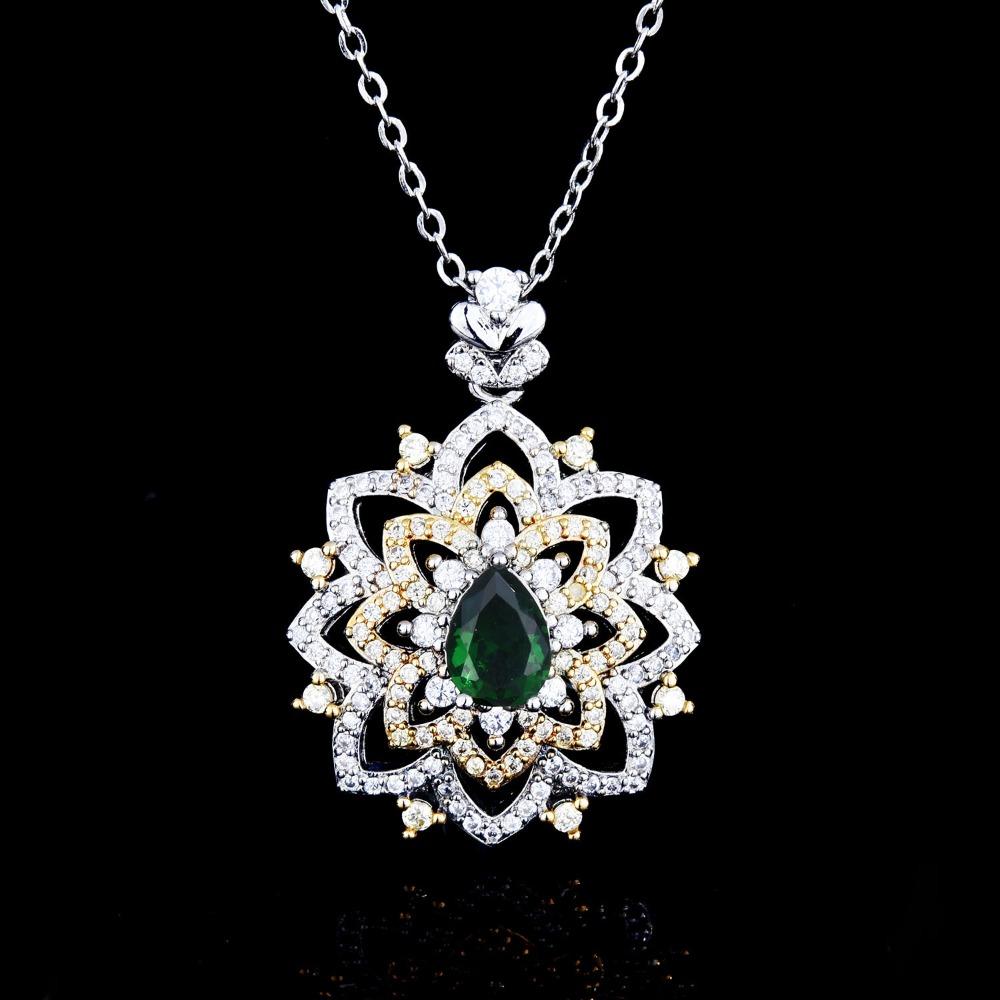 

Luxury Lace Trim Two Tone Plated Simulated Emerald Pendant Necklace with Micro Inlaid High Carbon Diamonds for Women