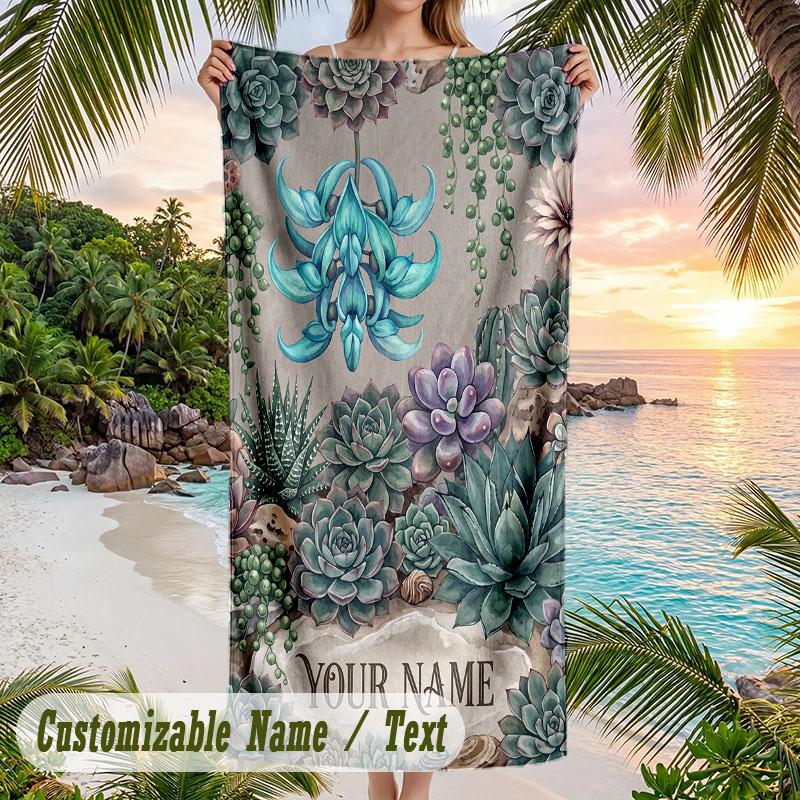 Strawberry Garden Theme Quick Dry Beach Towel Custom Name Text Print Large Sand Resistant Towel Beach Vacation