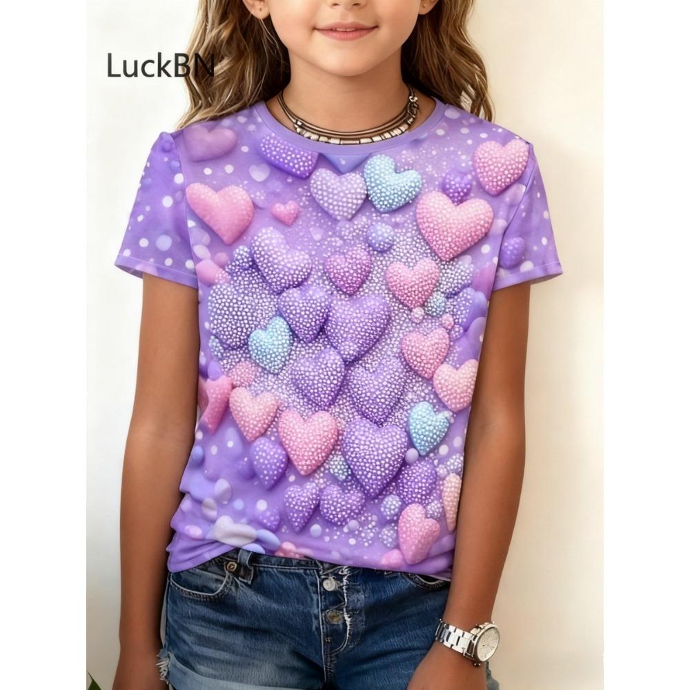 

Детская футболка с 3D-принтом в виде сердца и лошади для девочек, радужная модная мягкая удобная футболка, детский топ 140