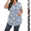 Women's Print Large Size  V Neck Button-Up Top Casual Short Sleeve Flowy Top
