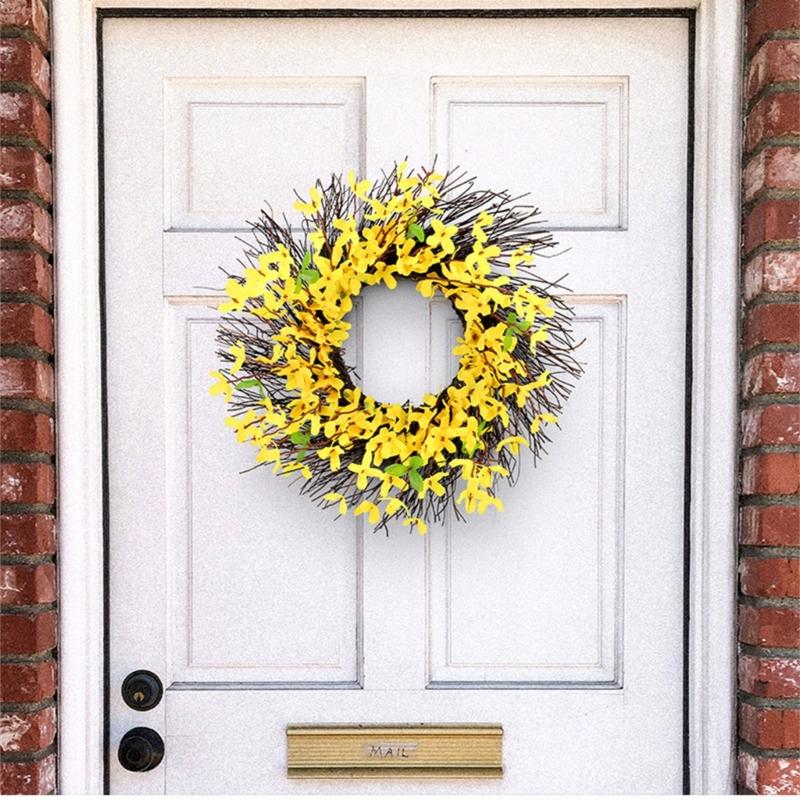 Gelber Blumenkranz für die Haustür, Künstlicher Frühlingskranz für Tür, Wand, Bauernhaus, Außenbereich, Garten, Hochzeitsdekorationen